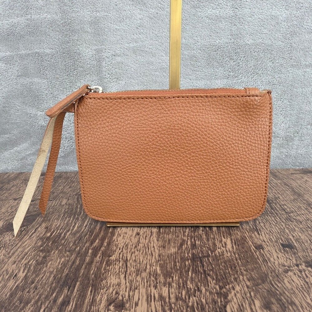 Free People Leather Pouch Brown Small Zip Top Fringe Tassels Bohemian Minimalist